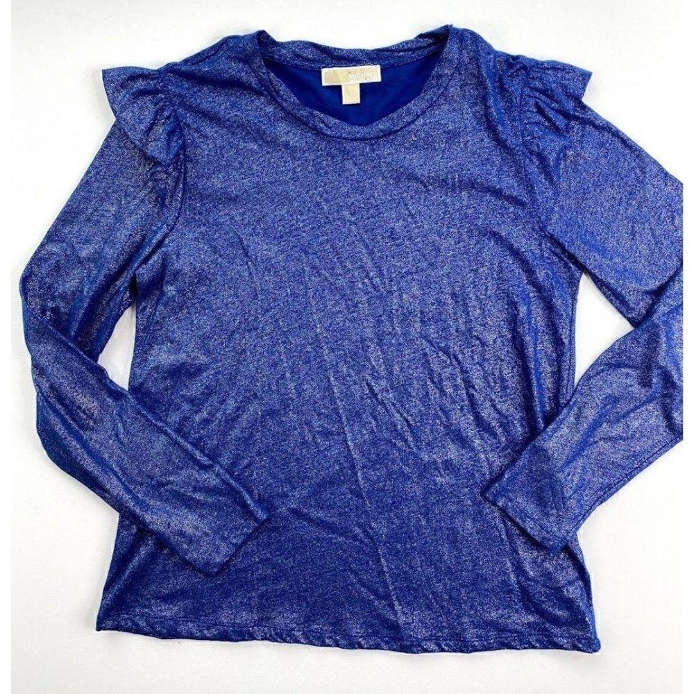 ‎Michael Kors Blouse Top Large Blue Silver Sparkle